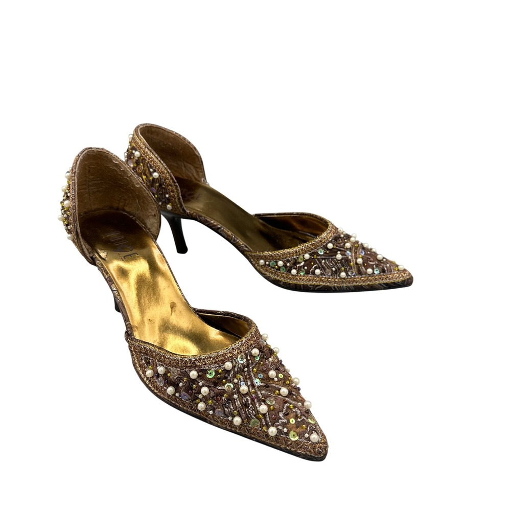 Rouge Helium NINA-74 Bronze Beaded Pearl Embellished Pointed d'Orsay Heels 8
